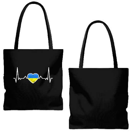 Heartbeat Ukraine Heart Ukrainian Flag Tote Bags (AOP)