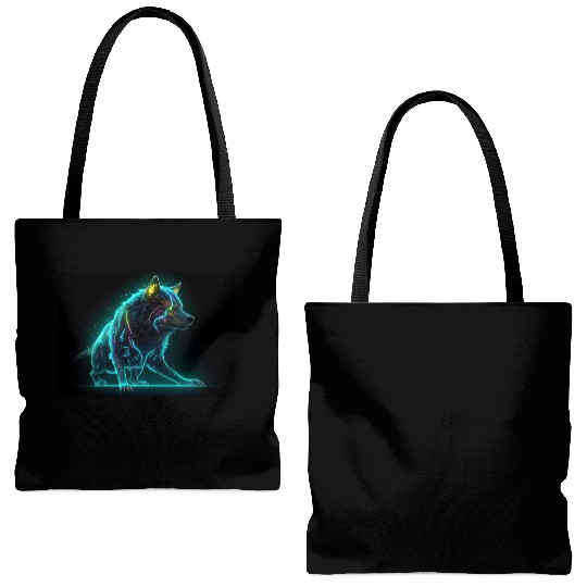 Neon Moon Wolf Tote Bags (AOP)