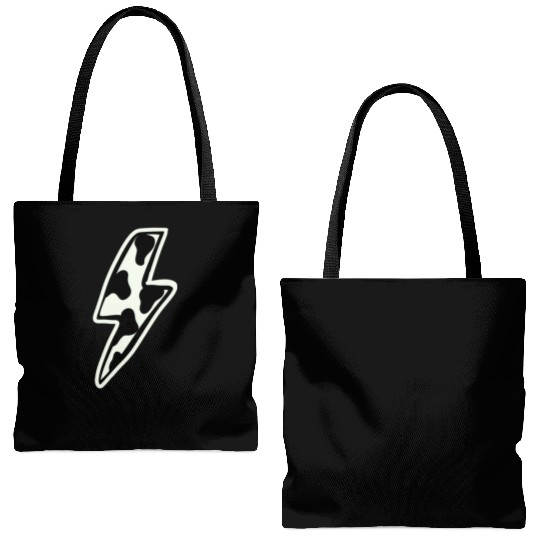 Cow print lightning bolt Tote Bags (AOP)