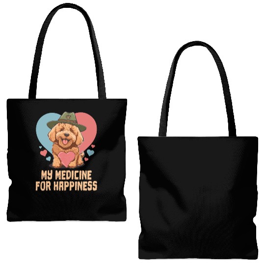 My Medicine For Happiness Goldendoodle Dog Dad Tote Bags (AOP)