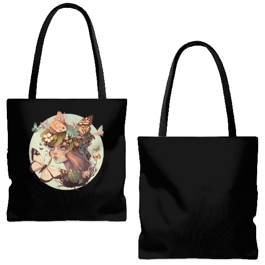 Cottagecore Butterfly Girl Cute Goblincore Fantasy Tote Bags (AOP)