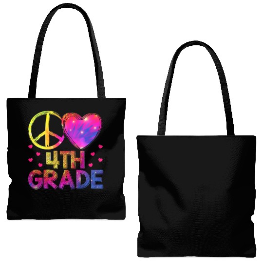 Tie Dye Peace Love 4th Grade Teacher Student Back Tote Bags (AOP)