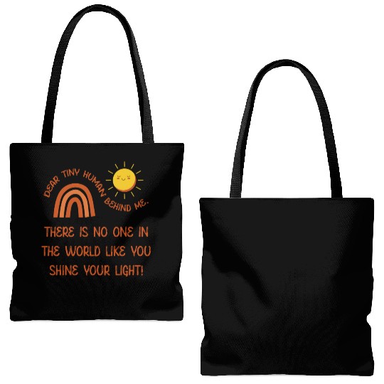 Dear Tiny Human Behind Me Tote Bags (AOP)