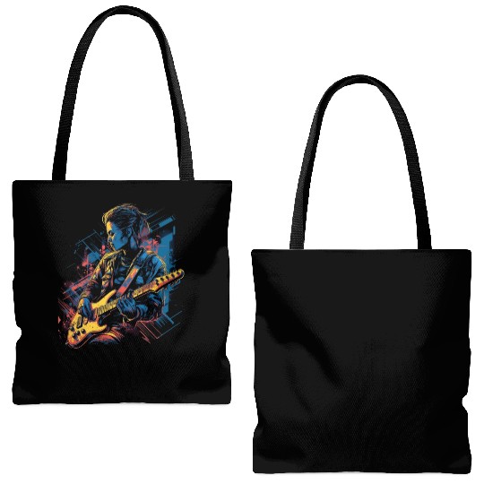 woman guitar colorful guitar Tote Bags (AOP)