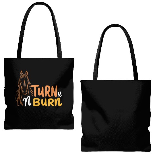 Equestrian Fun Barrel Racing Turn N Burn Tote Bags (AOP)