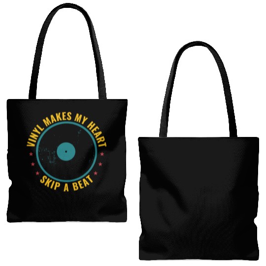 Vinyl Makes My Heart Skip A Beat Funny Record Tote Bags (AOP)