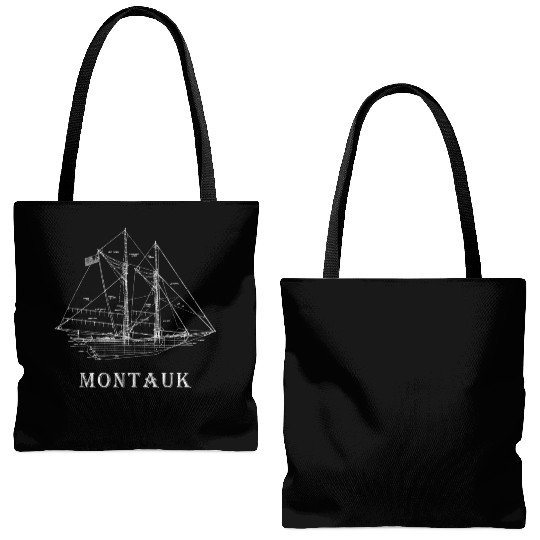 Sailboat Blueprint Montauk Ny Sailing Vacation Tote Bags (AOP)