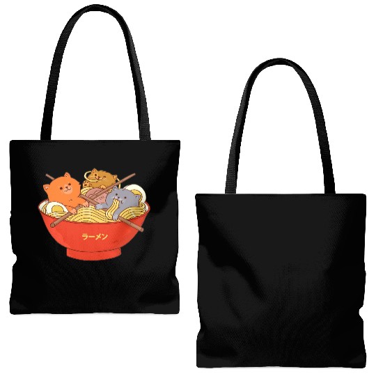 Kawaii Anime Cat Japanese Ramen Noodle Tote Bags (AOP)