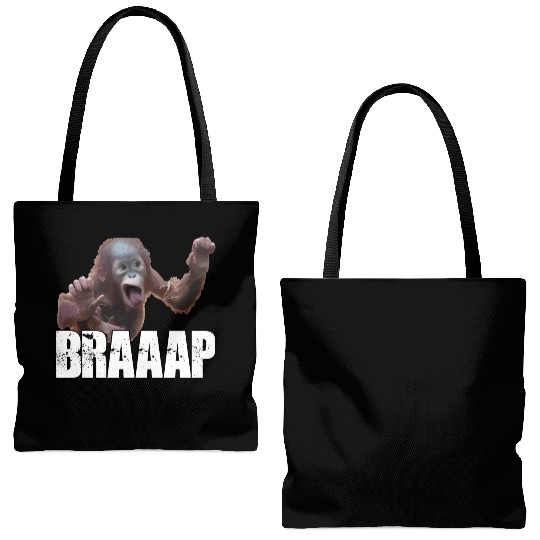 Braaap Monkey Face Riding A Motocross Tote Bags (AOP)