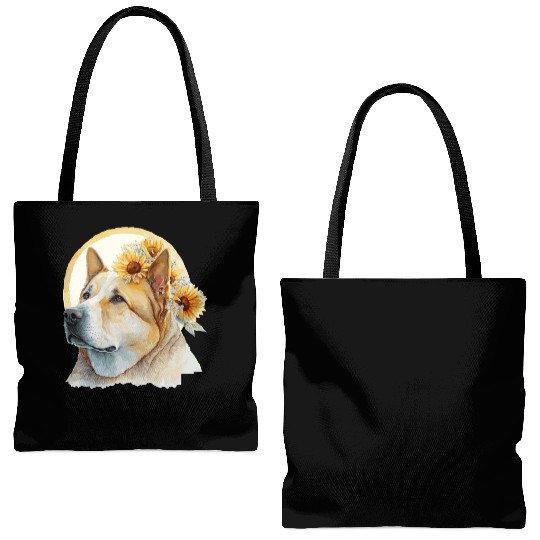 Cute Akita Sunflower Dog Breed Pet Puppy Tote Bags (AOP)