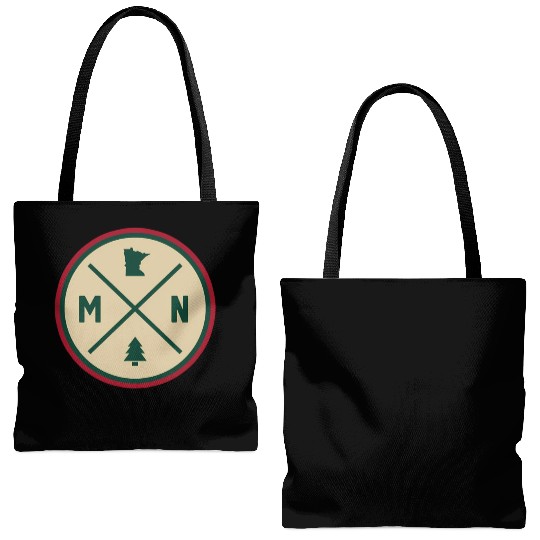 Minnesota Mn Circle Patch Red And Green Tote Bags (AOP)