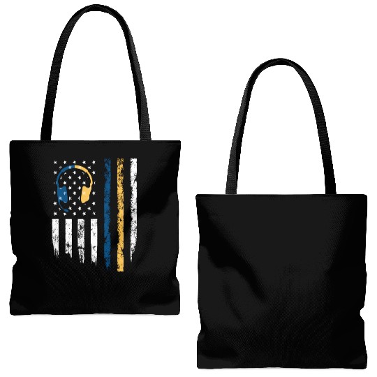 Gold Blue Line 911 Police Dispatcher First Tote Bags (AOP)