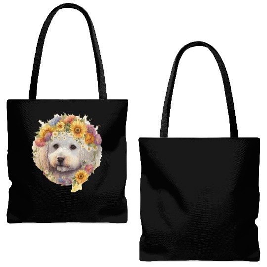 Watercolor Bichon Frise Sunflower Dog Breed Pet Pu Tote Bags (AOP)