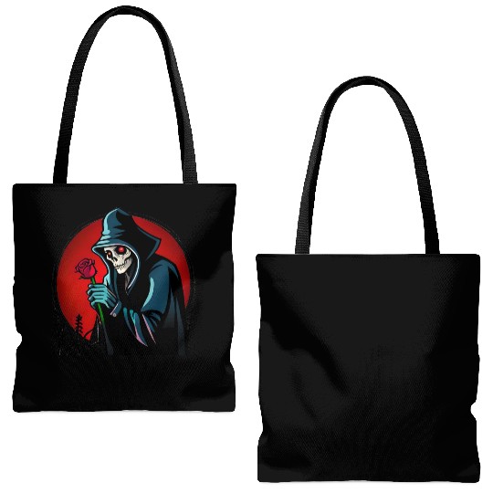 Symbolic Contrast A Grim Reaper Embracing a Rose Tote Bags (AOP)