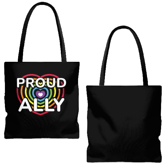 Proud Ally Rainbow Heart LGBTQIA Pride Month v01 Tote Bags (AOP)