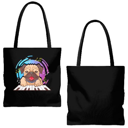 Cute Pug Dogs Pug Playing Piano Music Cute Pug Tote Bags (AOP)