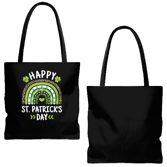 Happy St Patric Day Leopard Print Rainbow Tote Bags (AOP)