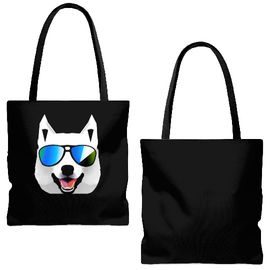 Husky with Sunglasses Tote Bags (AOP)