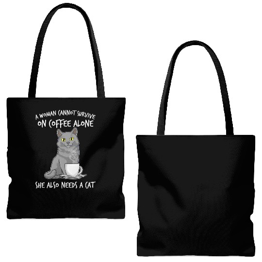 Woman Cat Lover Coffee Lover Caffeine Meow Tote Bags (AOP)