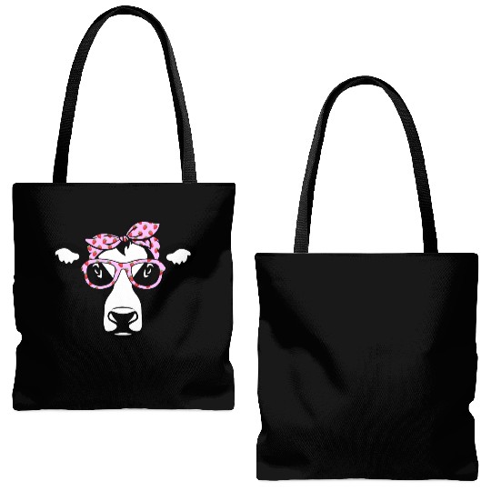 Cow With Bandana Glasses Strawberry Cattle Heifer Tote Bags (AOP)