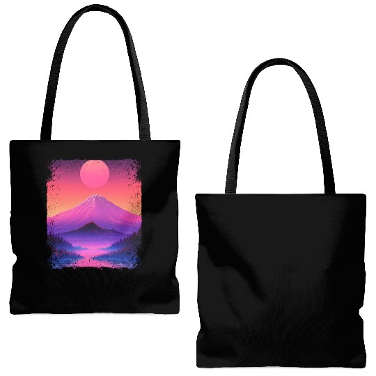 Mount Fuji Aesthetic Japan Sight Vaporwave Volcano Tote Bags (AOP)