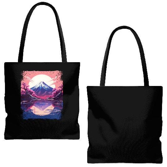 Vaporwave Aesthetic Japan Sight Mount Fuji Volcano Tote Bags (AOP)