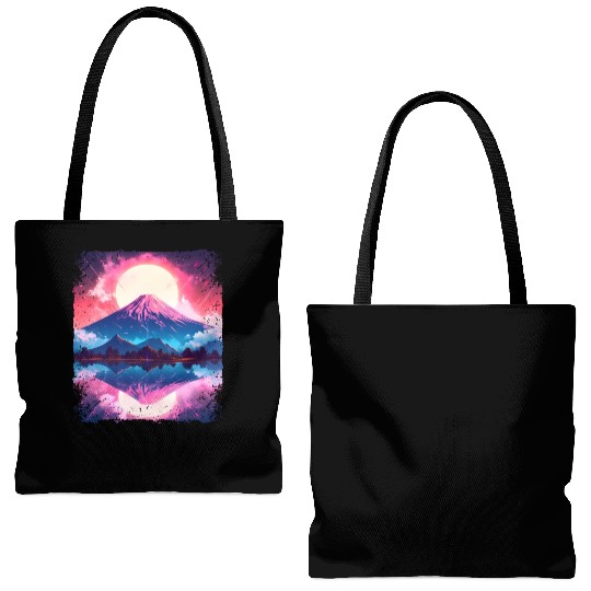 Mount Fuji Vaporwave Aesthetic Japan Sight Volcano Tote Bags (AOP)