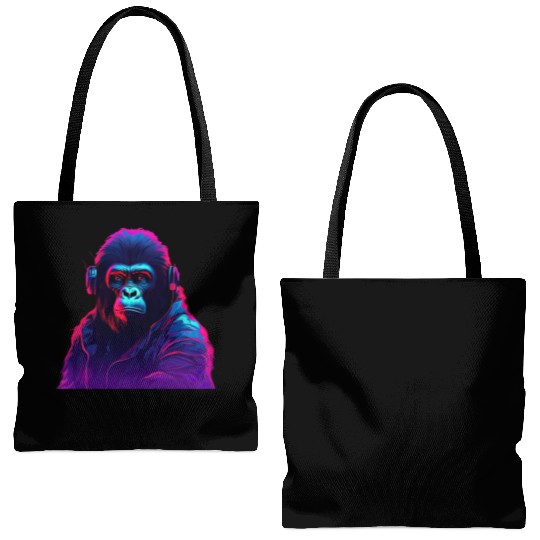 Synthwave Neon Beats of a Gorilla Tote Bags (AOP)