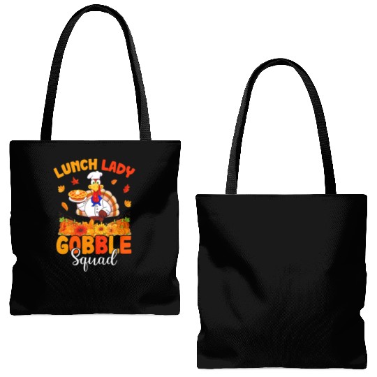 Funny Lunch Lady Autumn Turkey Gobble Happy Tote Bags (AOP)