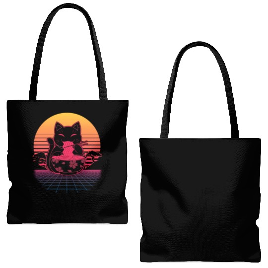 Kawaii Ra Neko Retro Cat Japanese Noodle Anime Tote Bags (AOP)