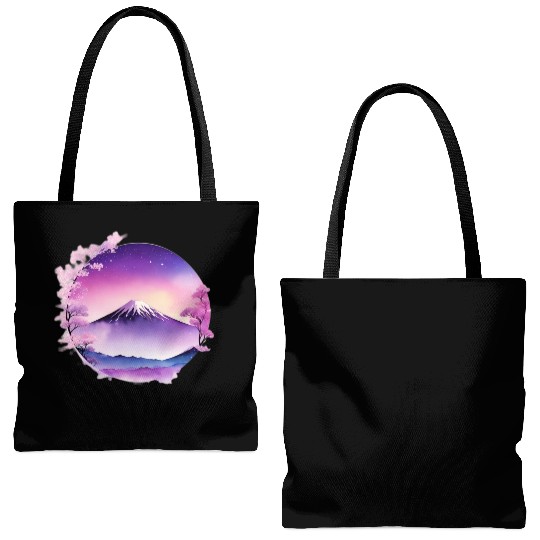Japan Mount Fuji Dreamy Lo-Fi Style Retro Purple Tote Bags (AOP)