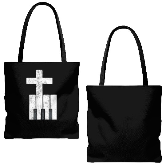 Piano Cross Christian Pianis Tote Bags (AOP)