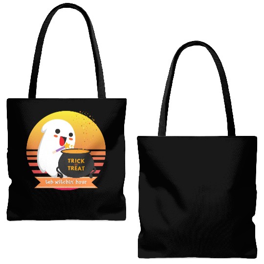 Halloween Cute Ghost Witching Hour Trick Or Treat Tote Bags (AOP)