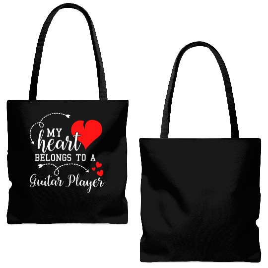 I Love My Guitar Player Husband Wife Valentines Tote Bags (AOP)