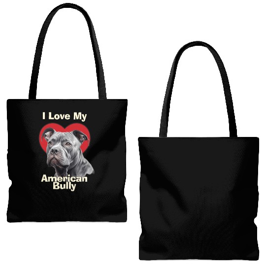 I Love My American Bully Puppy Dog Tote Bags (AOP)