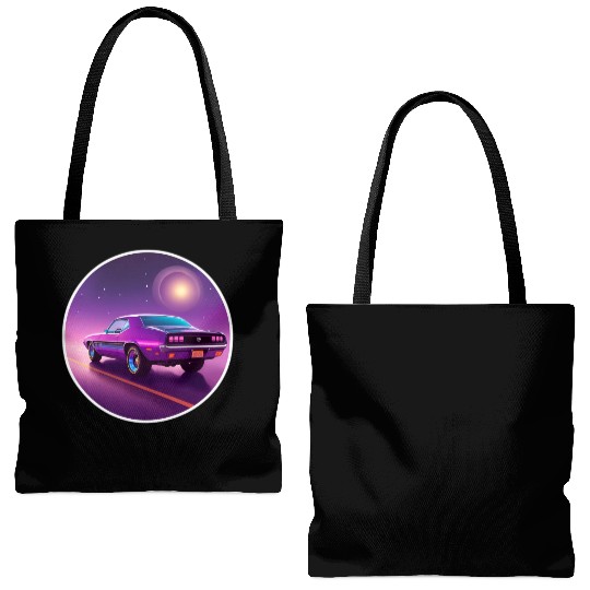Nostalgic Retro 80s Purple Vaporwave Muscle Car Tote Bags (AOP)