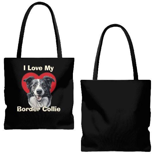 I Love My Border Collie Puppy Dog Tote Bags (AOP)