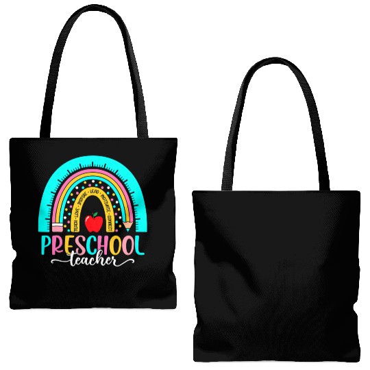 Back To School Preschool Teacher Leopard Rainbow Tote Bags (AOP)