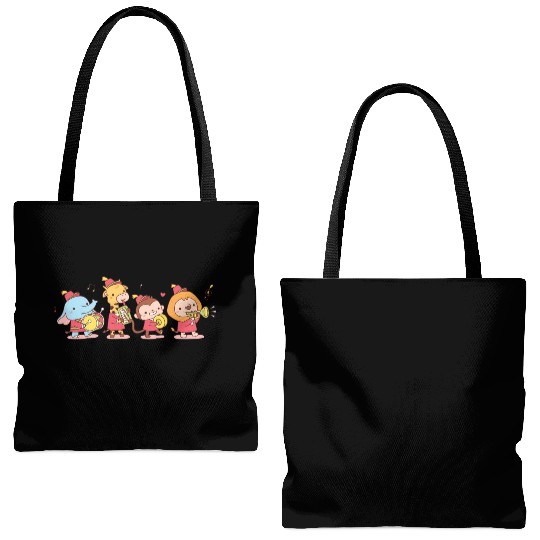 Cute Animals Elephant Giraffe Monkey And Lion Tote Bags (AOP)
