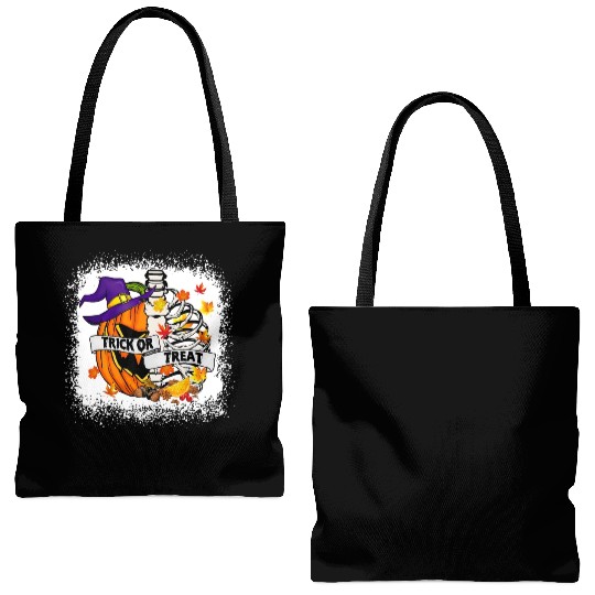 Retro Fall Leaves Trick Or Treat Halloween Pumpkin Tote Bags (AOP)