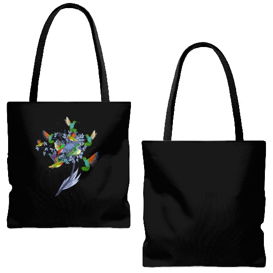 Pretty Nature Animal Flowers Bird Hummingbird Tote Bags (AOP)