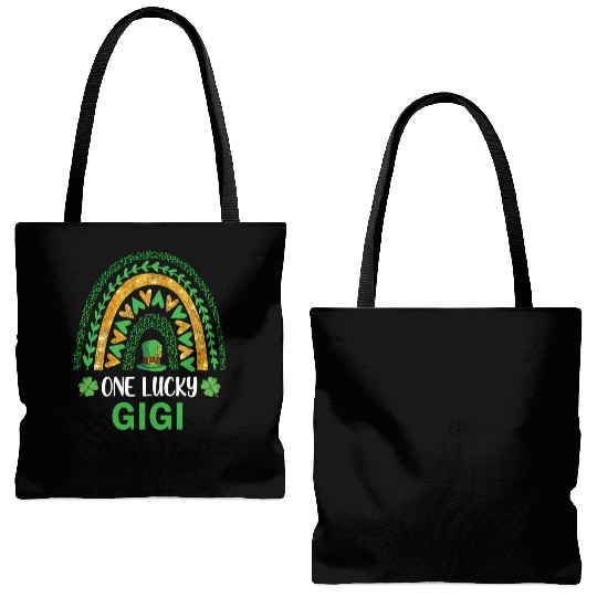 One Lucky Gigi St Patric Day Shamrock Rainbow Tote Bags (AOP)