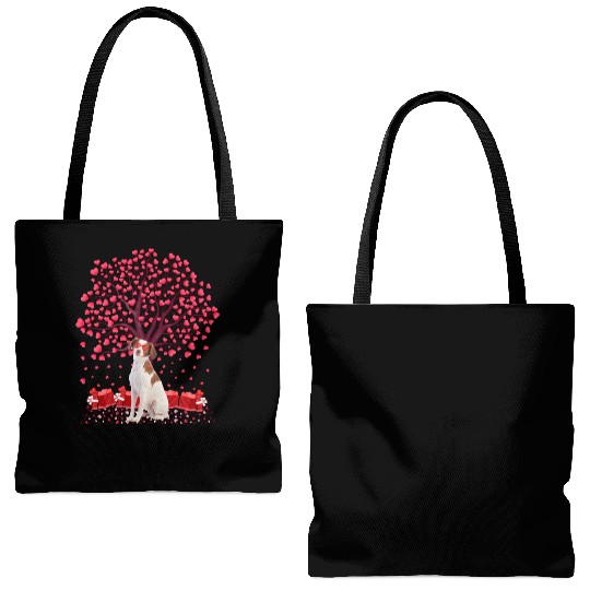 Heart Tree Brittany Spaniel Dog Valentine'S Day Tote Bags (AOP)