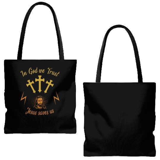 In God we trust Jesus saves us Tote Bags (AOP)