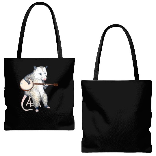 Opossum Playing Banjo Guitar Possum Live Weird Tote Bags (AOP)