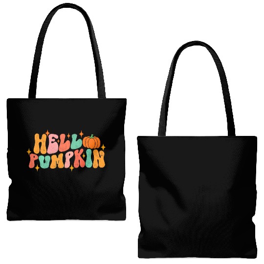 Hello Pumpkin Autumn Leaves Fall Thanksgiving Tote Bags (AOP)