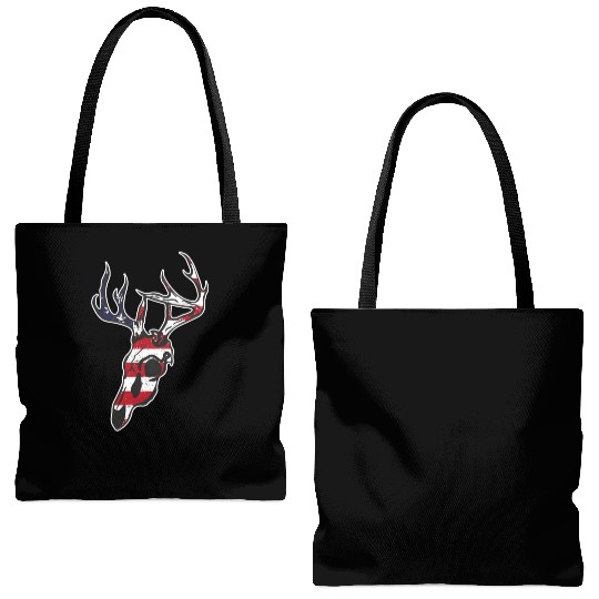 Whitetail Deer Hunting Animal Lover American Flag Tote Bags (AOP)