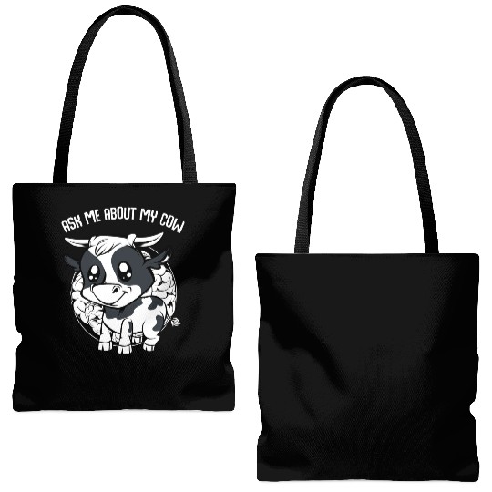 Cow Ask Me About My Cow Funny Farmer Saying Tote Bags (AOP)
