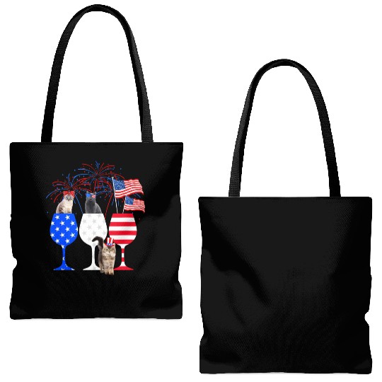 Cat 4Th Of July Red White Blue Wine Tote Bags (AOP)