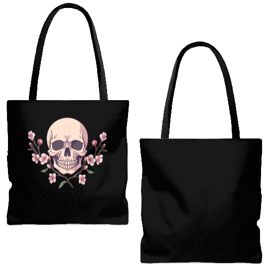 Anime style Skull with cherry blossom branches Tote Bags (AOP)